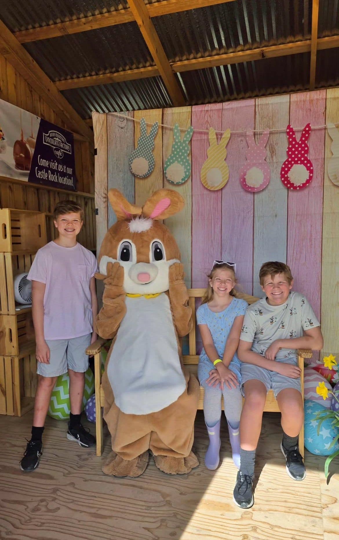 The Easter Bunny meeting children in the barn at The Patch